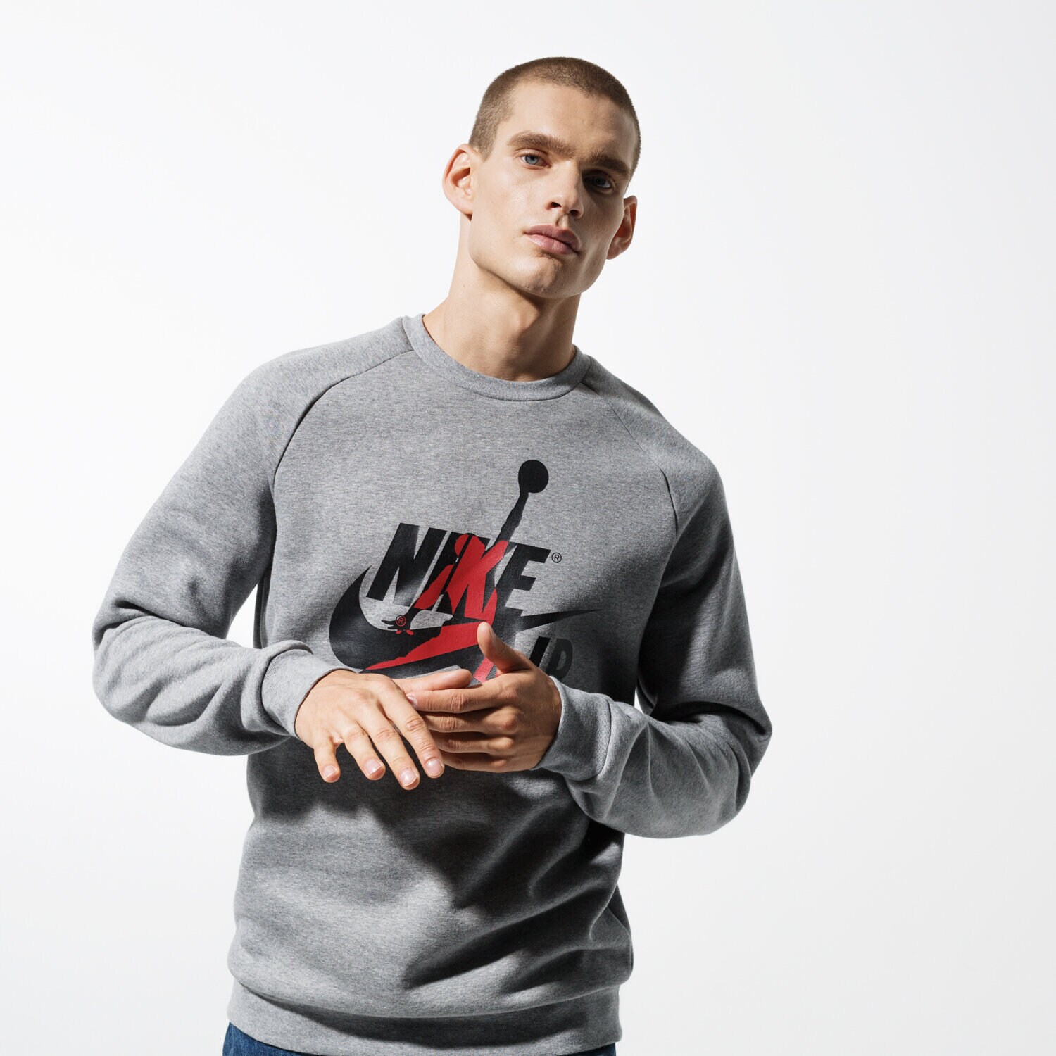 pánská mikina JORDAN MIKINA M J JUMPMAN CLASSICS CREW BV6006-091 ŠEDÁ