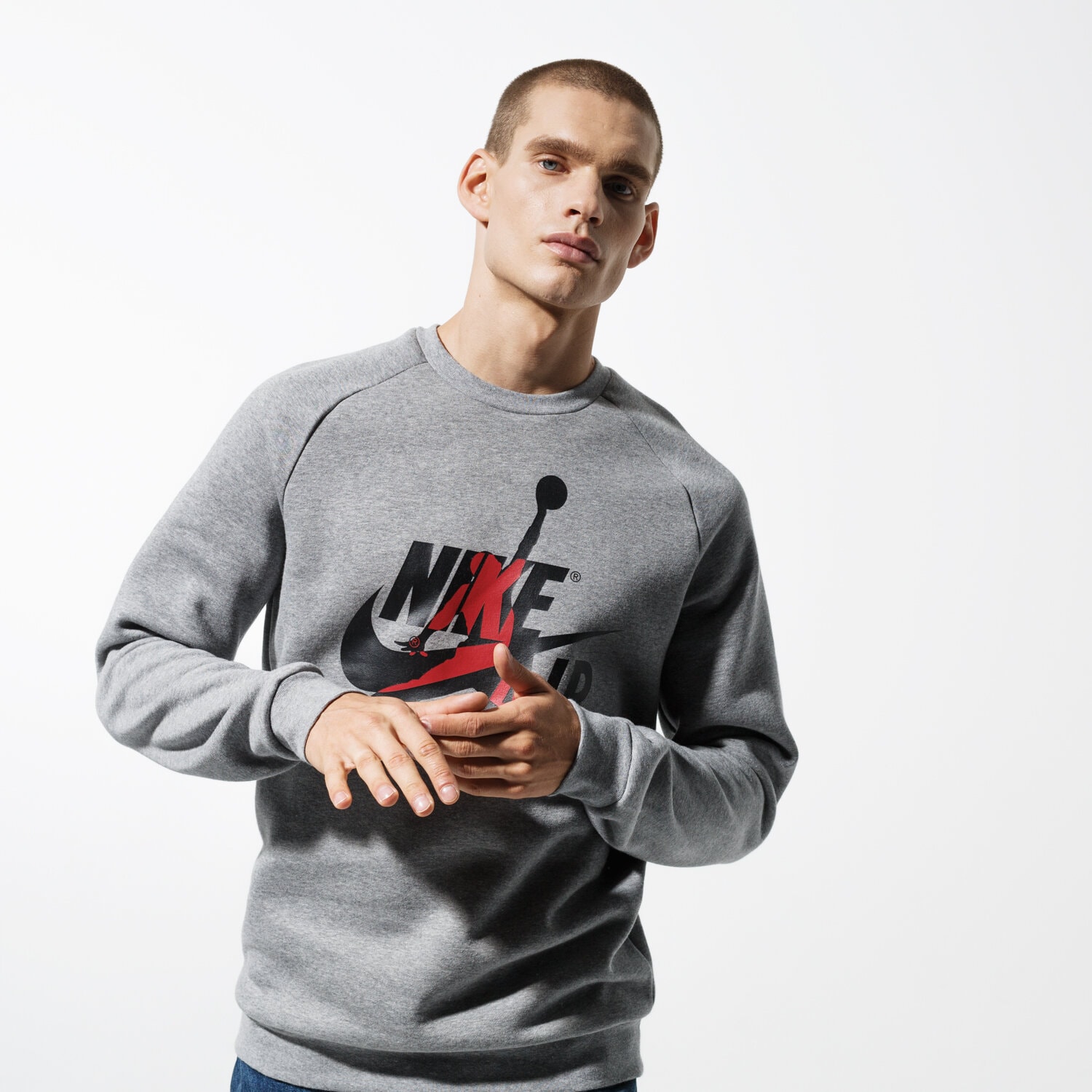 pánská mikina JORDAN MIKINA M J JUMPMAN CLASSICS CREW BV6006-091 ŠEDÁ