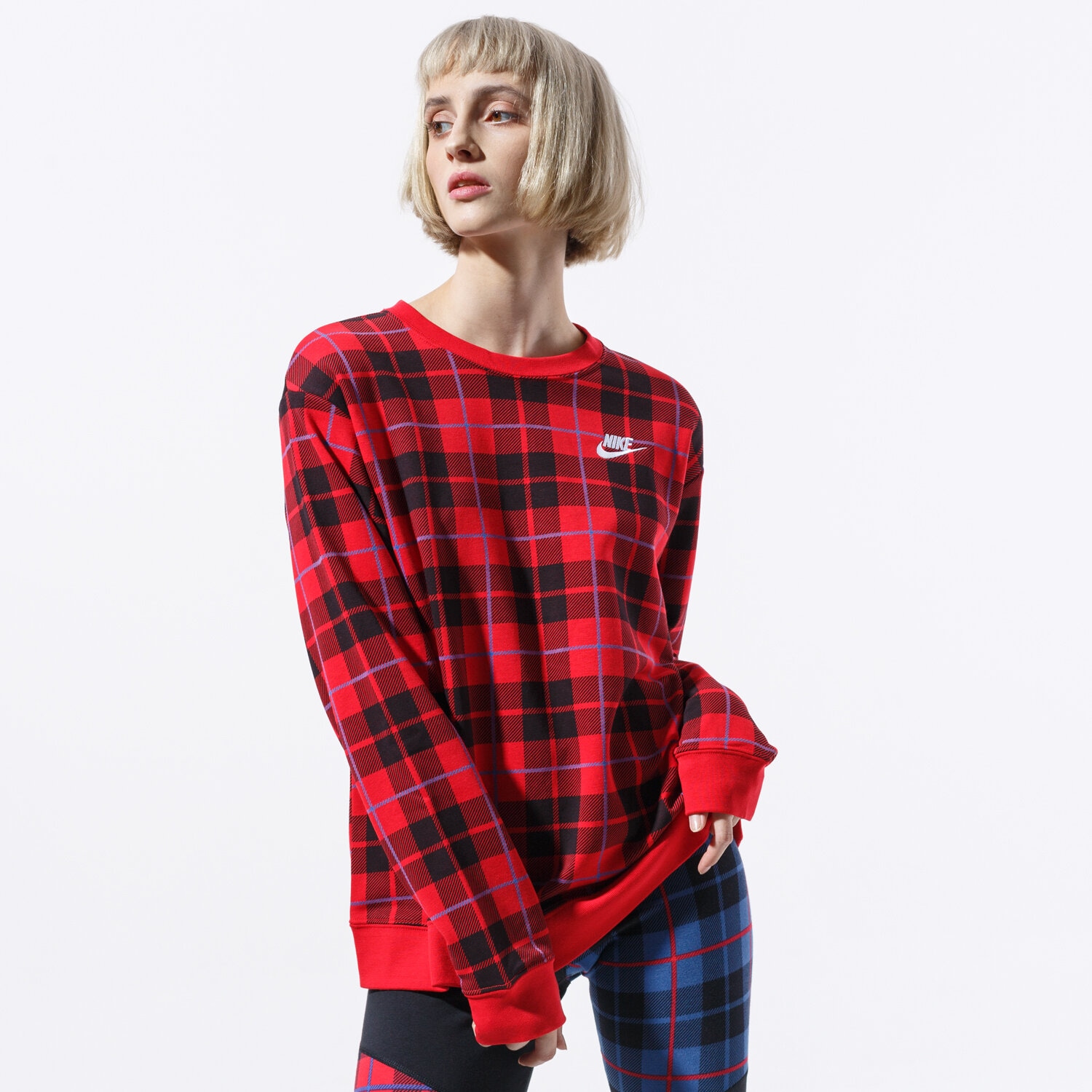 dámská mikina NIKE MIKINA W NSW CREW FLC AOP PLAID CI5041-657 VÍCEBAREVNÁ