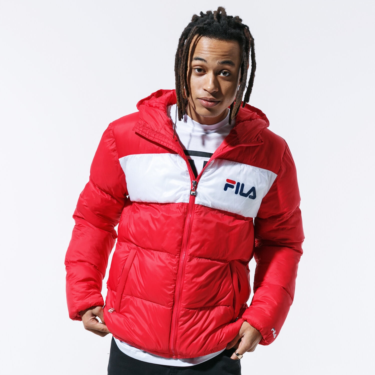 pánská zimní bunda FILA BUNDA FLOYD PUFF HOOD JACKET 682368G12 ČERVENÁ