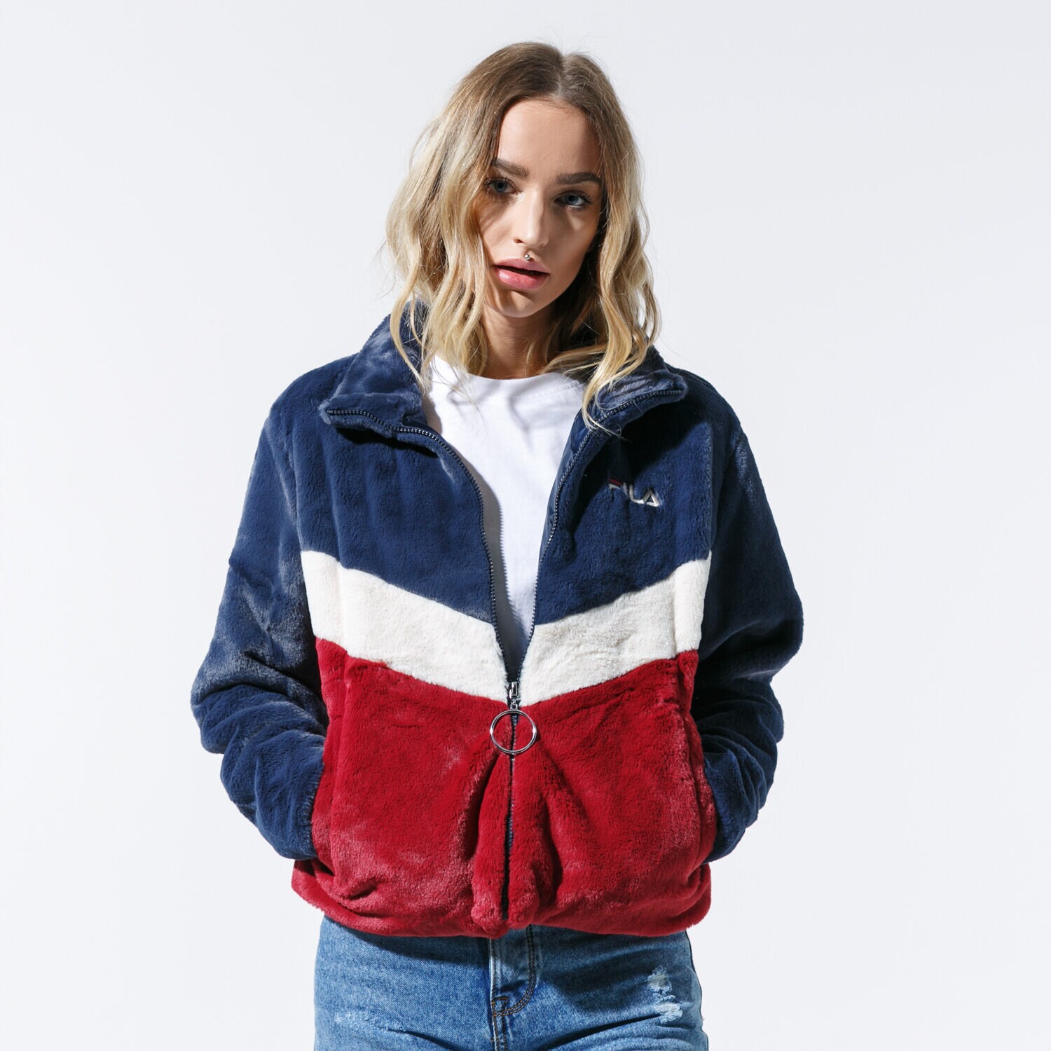 dámská mikina FILA MIKINA CHARMAINE FUR JACKET 687225A248 TMAVOMODRÁ