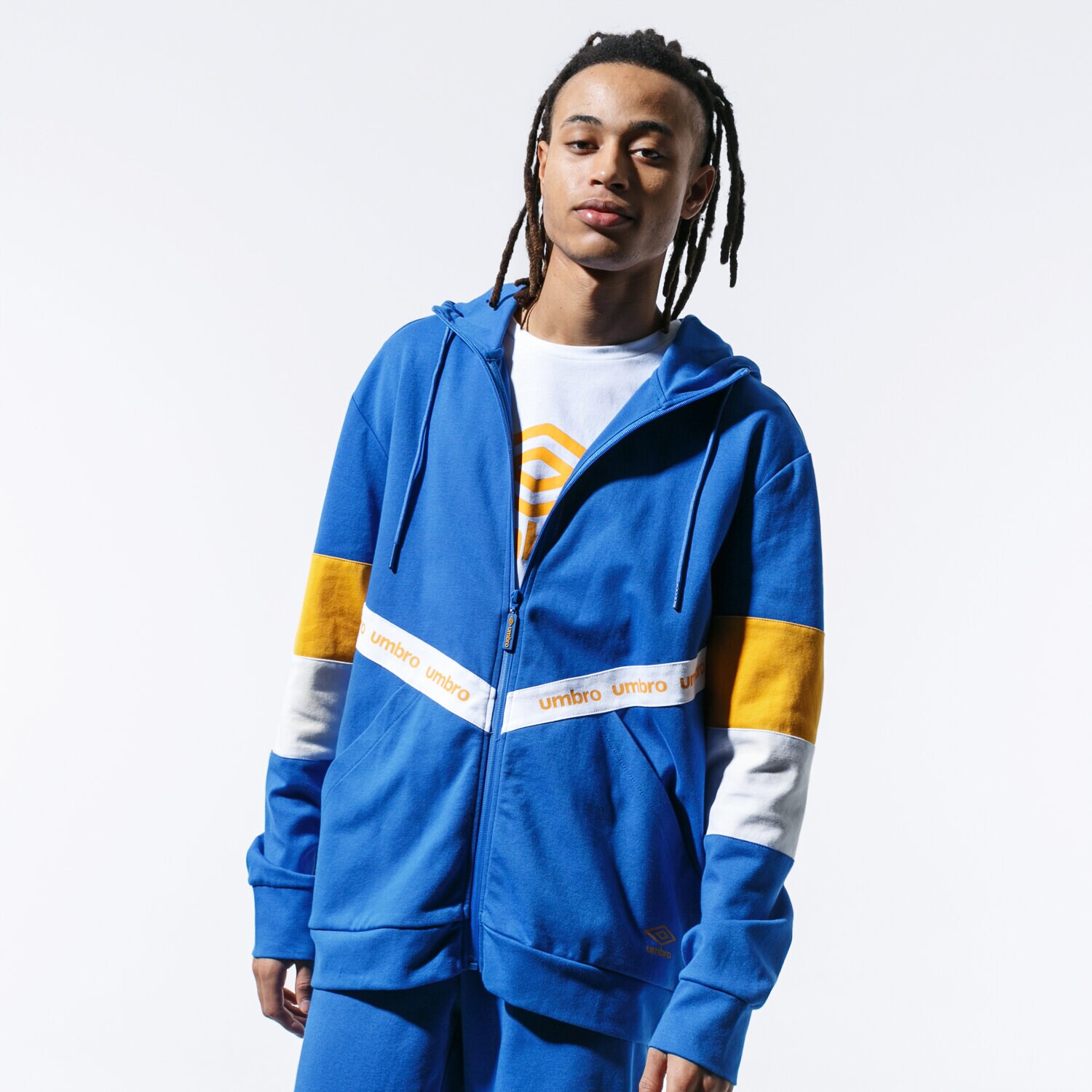 pánská mikina UMBRO MIKINA ROZEPÍNACÍ S KAPUCÍ RETRO FZ HOODY UL39BLM84001 MODRÁ