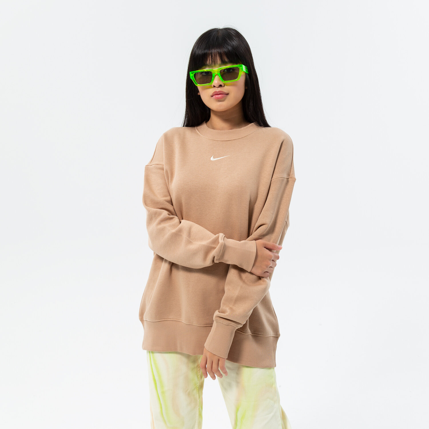 dámská mikina NIKE MIKINA W NSW STYLE FLC CREW OS DQ5733-200 BÉŽOVÁ