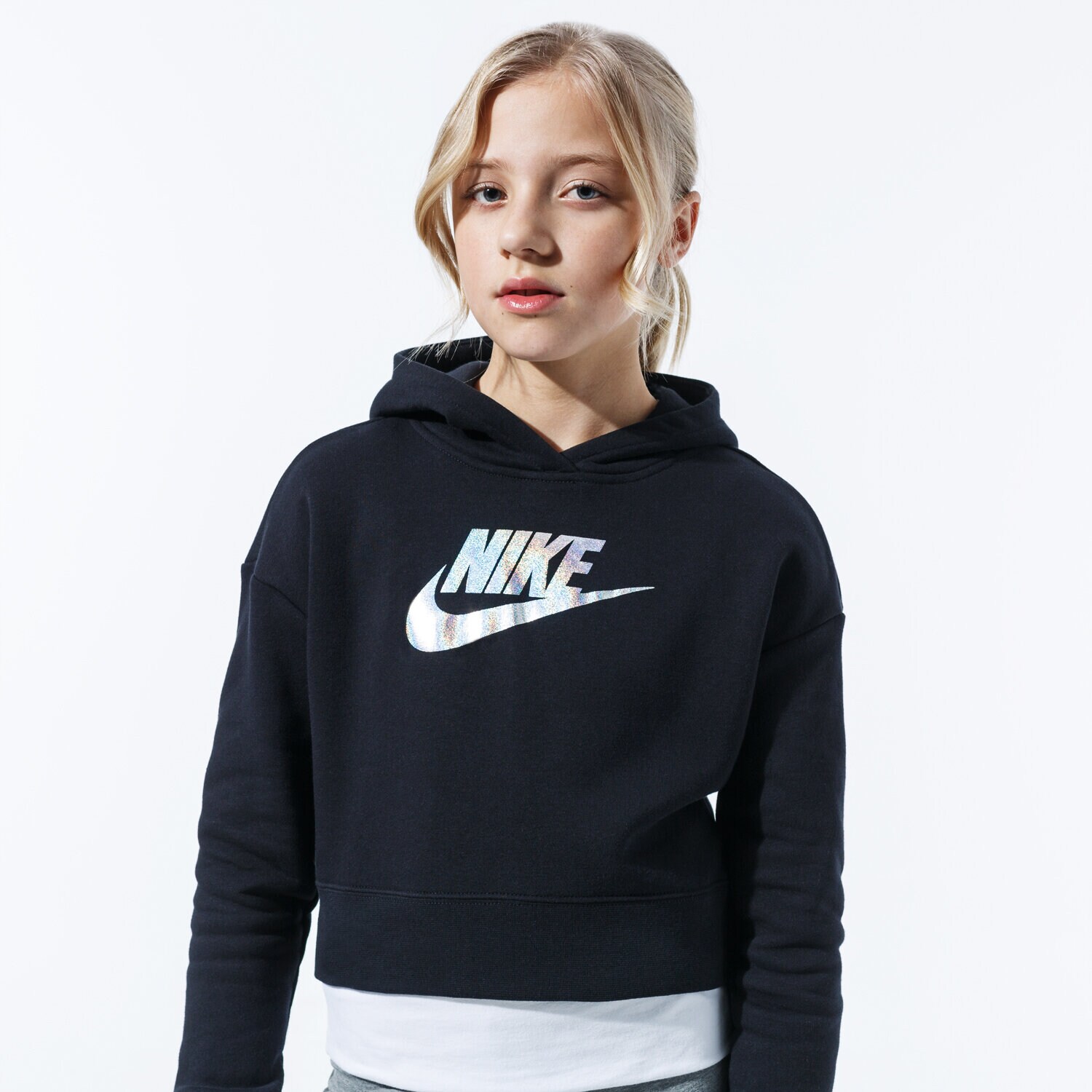 dětská mikina NIKE MIKINA G NSW FF CROP CQ4225-010 ČERNÁ