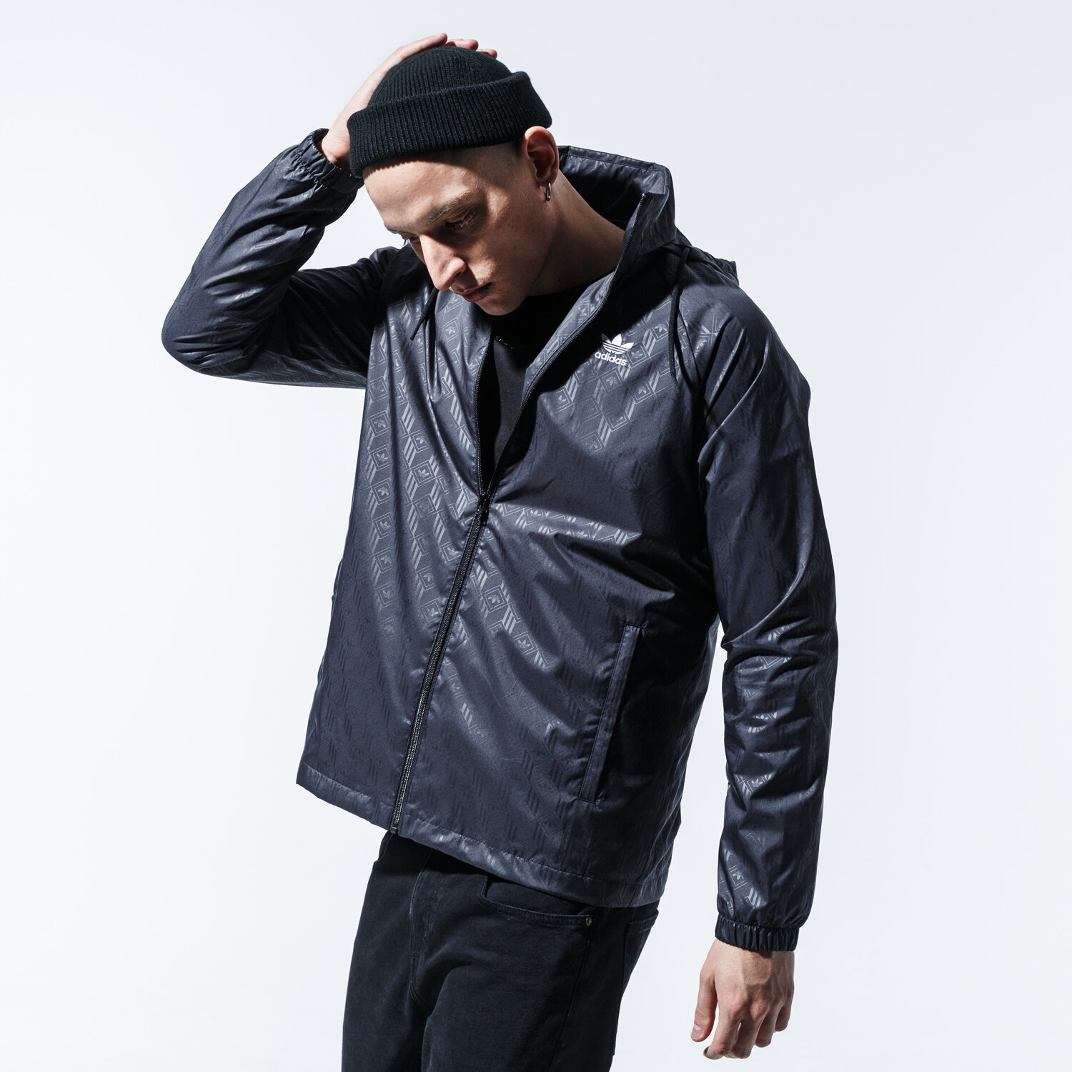 Přechodná bunda pánská (podzimní, jarní) ADIDAS BUNDA MONO AOP WB FM3413 ČERNÁ