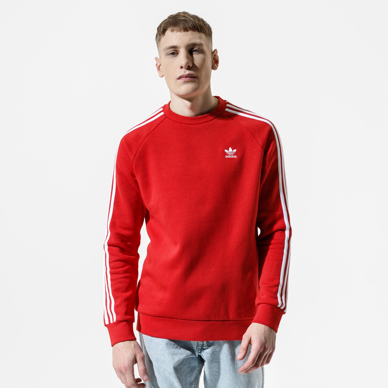 pánská mikina ADIDAS MIKINA 3-STRIPES CREW FM3761 ČERVENÁ