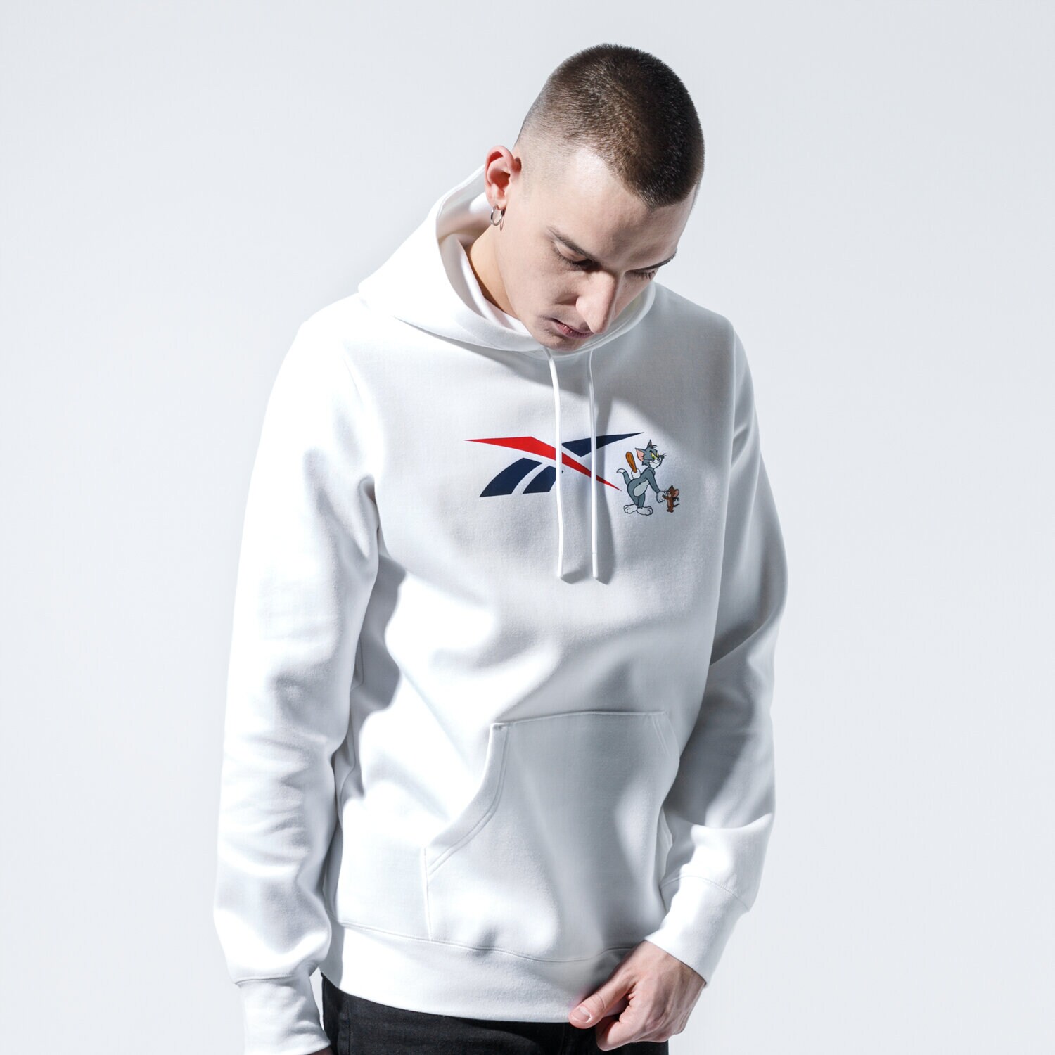 pánská mikina REEBOK MIKINA S KAPUCÍ TJ HOODY 3 GK9160 BÍLÁ