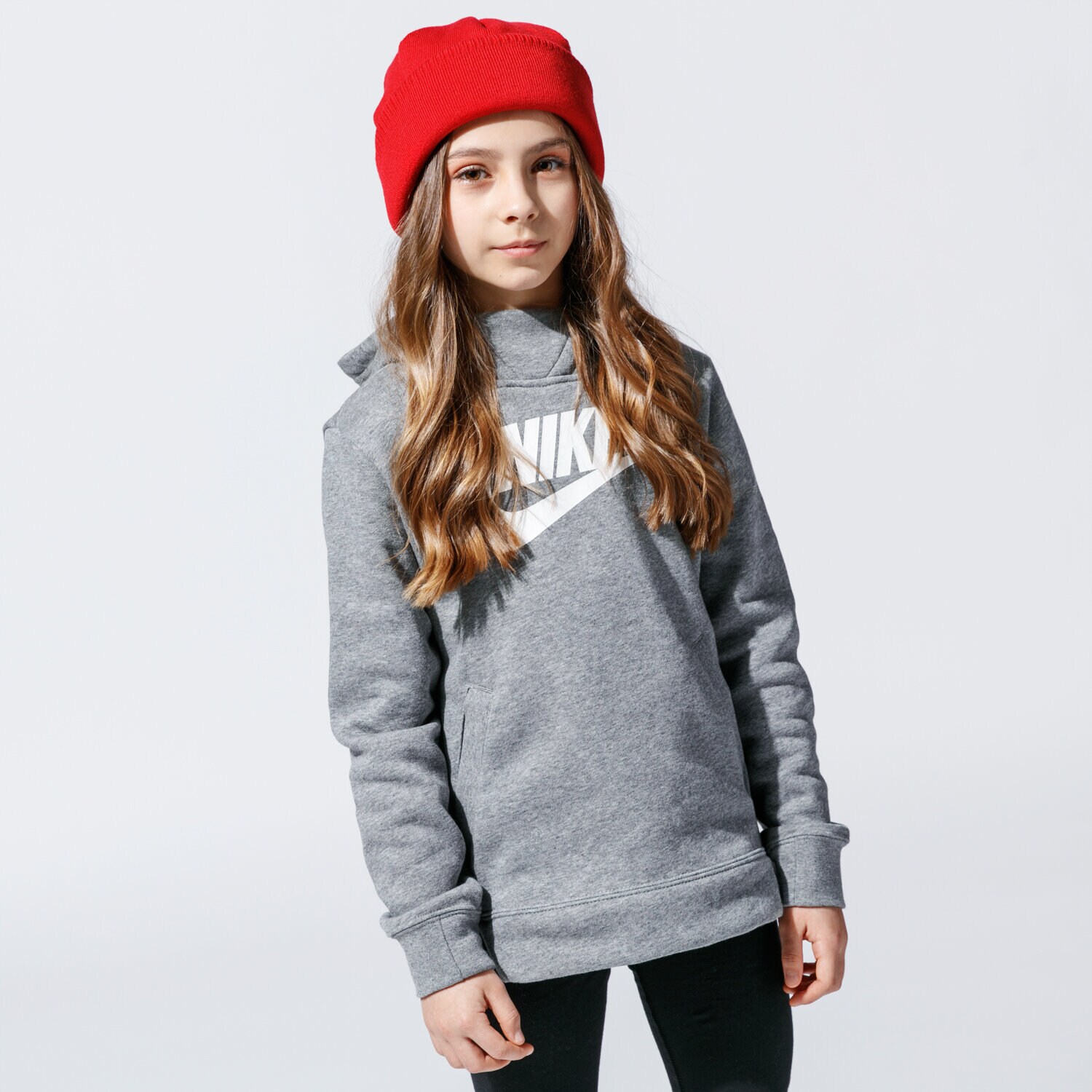 dětská mikina NIKE MIKINA S KAPUCÍ G NSW PE PULLOVER BV2717-091 ŠEDÁ