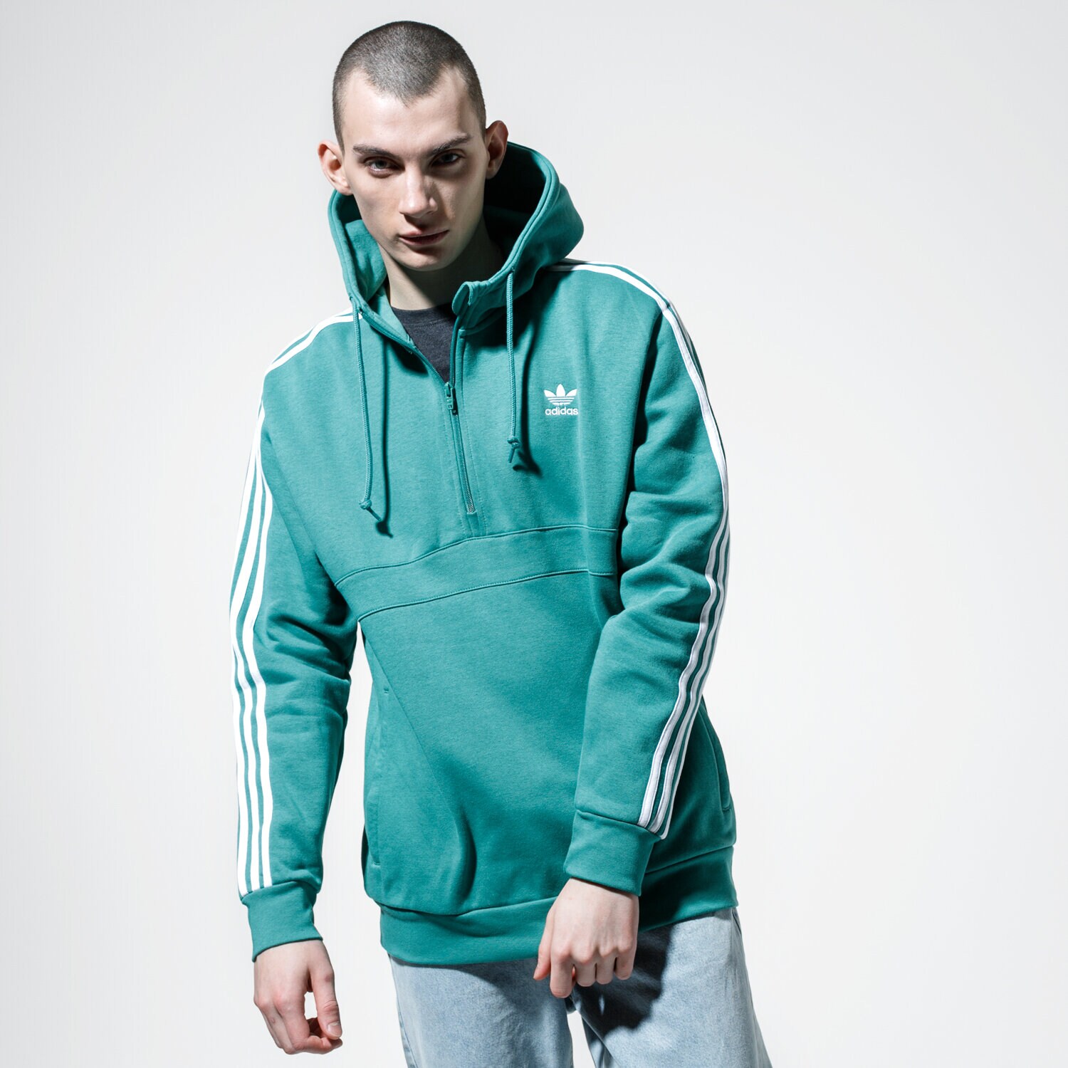 pánská mikina ADIDAS MIKINA S KAPUCÍ 3-STRIPES HZ FM3766 ZELENÁ