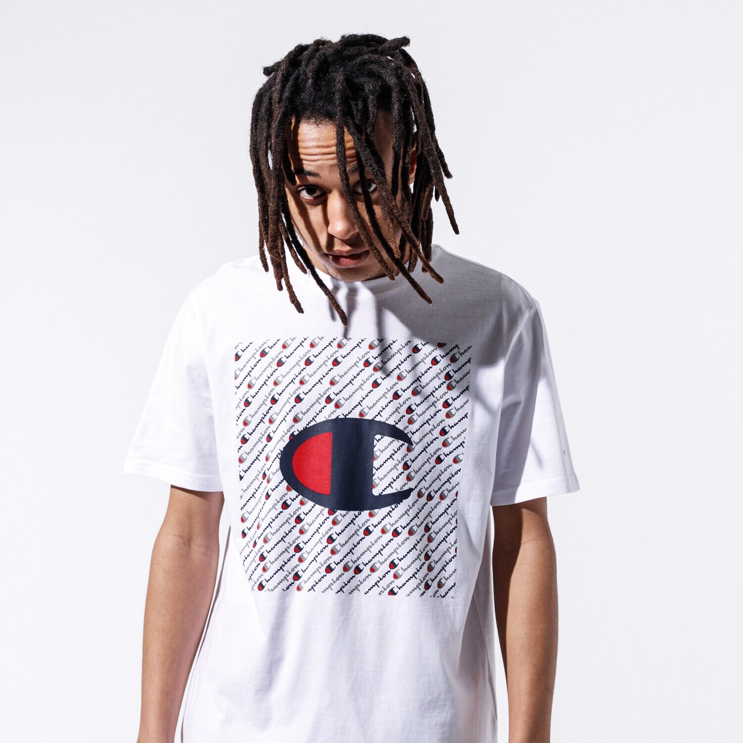 pánské tričko CHAMPION TRIČKO ALL OVER SQUARE TEE 215281WW001 BÍLÁ