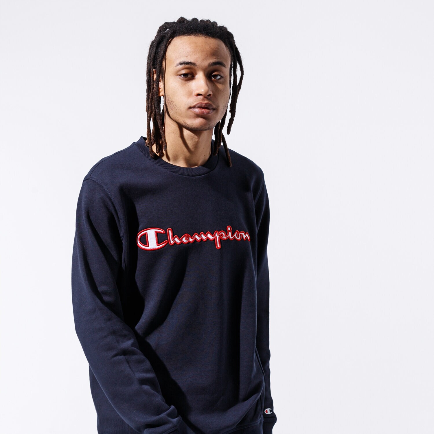 pánská mikina CHAMPION MIKINA LOGO CREWNECK 215495BS501 TMAVOMODRÁ