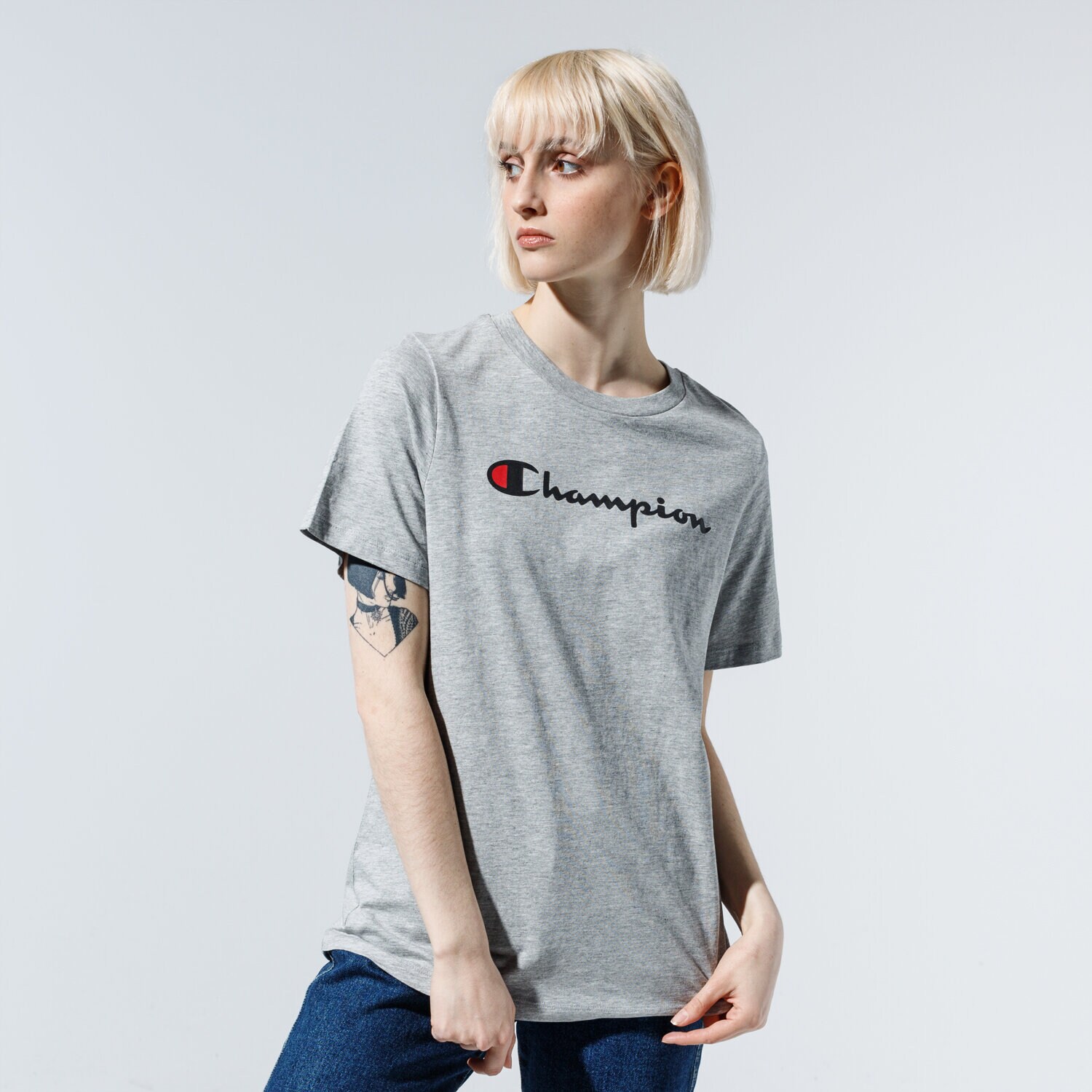 dámské tričko CHAMPION TRIČKO LADY LOGO TEE 113864EM006 ŠEDÁ