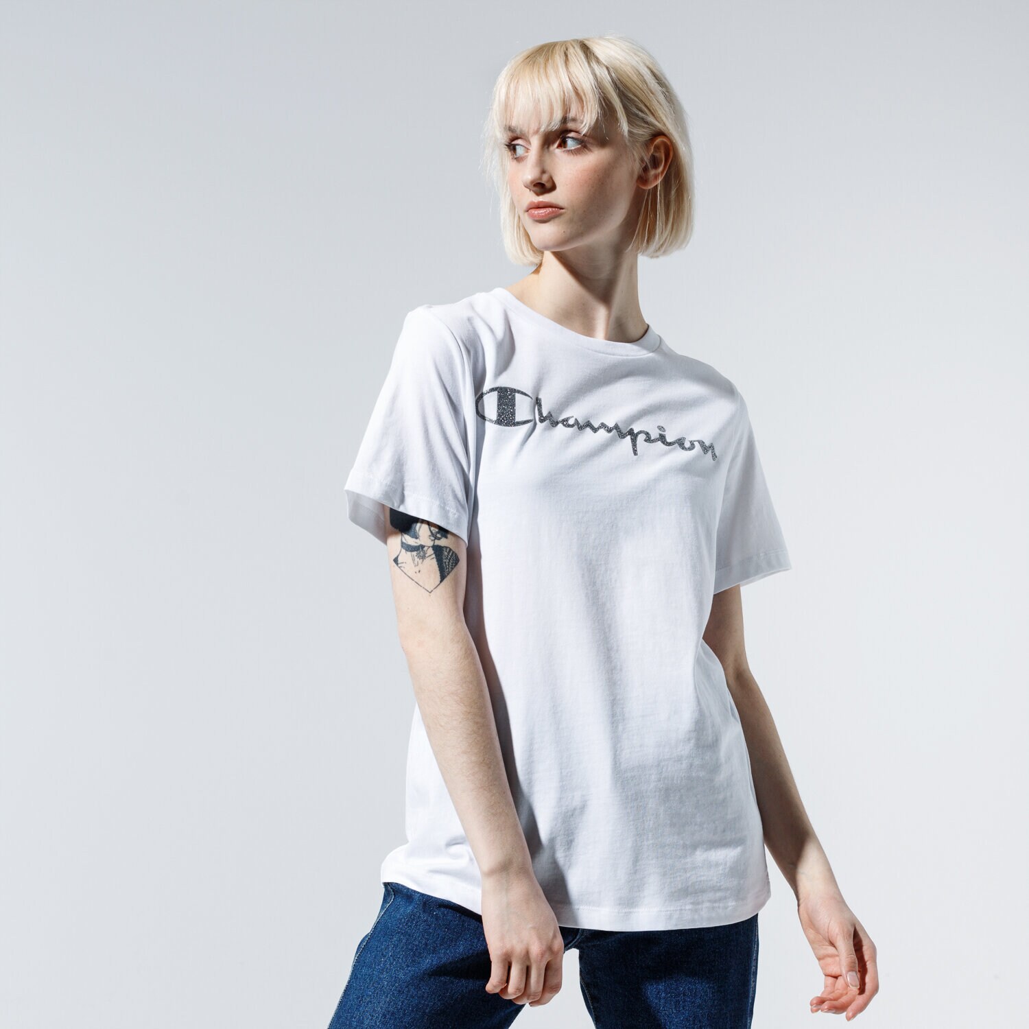 dámské tričko CHAMPION TRIČKO LADY SHINE LOGO TEE 113863WW001 BÍLÁ