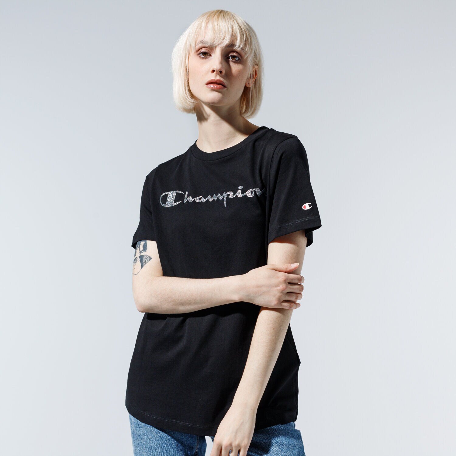 dámské tričko CHAMPION TRIČKO LADY SHINE LOGO TEE 113863KK001 ČERNÁ