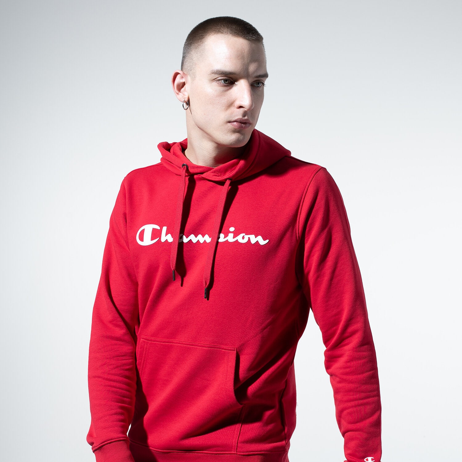 pánská mikina CHAMPION MIKINA S KAPUCÍ BASIC HOODY KANGAROO 215494RS001 ČERVENÁ