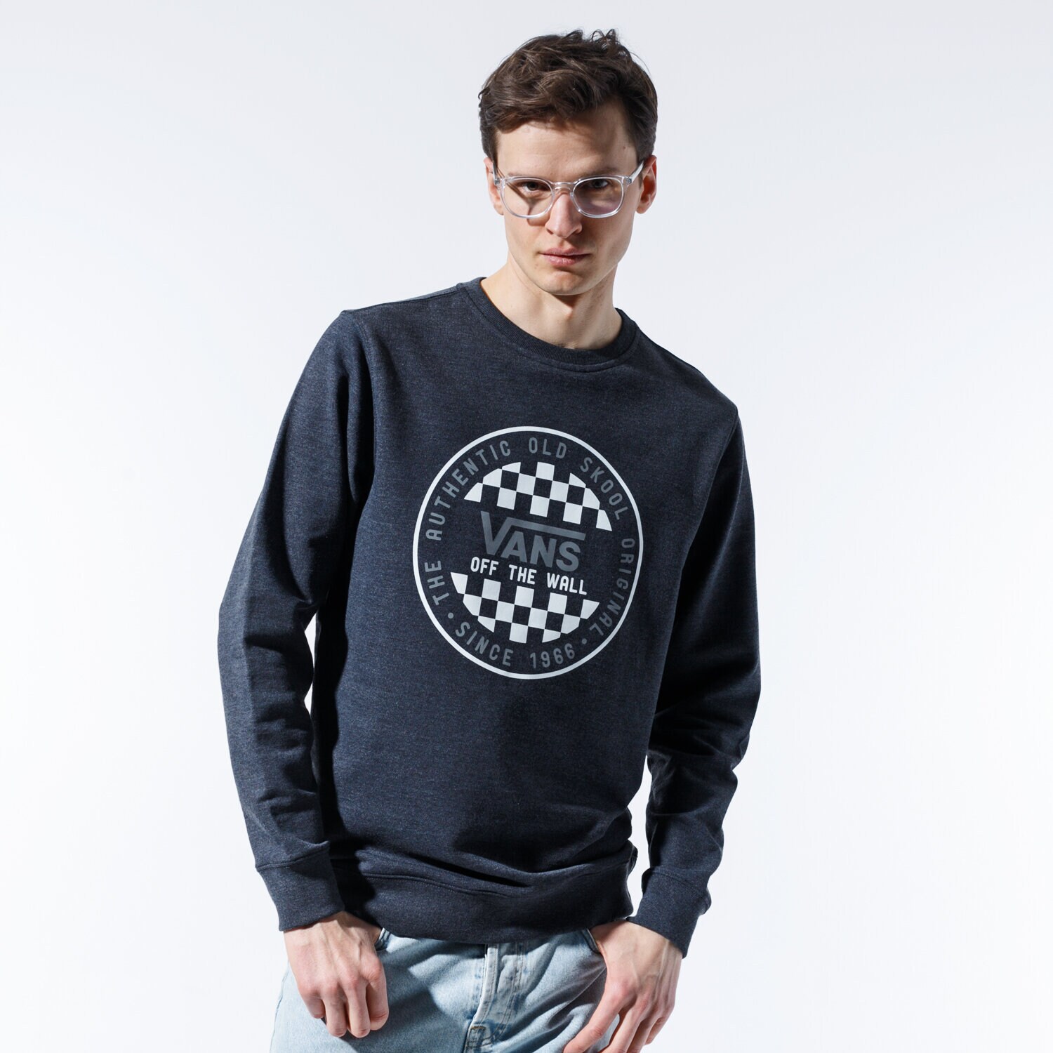 pánská mikina VANS MIKINA OG CHECKER CREW VN0A49TLBHH1 ČERNÁ