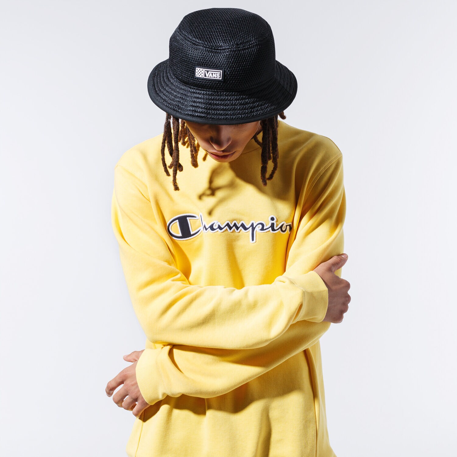 pánská mikina CHAMPION MIKINA LOGO CREWNECK 215495YS001 ŽLUTÁ