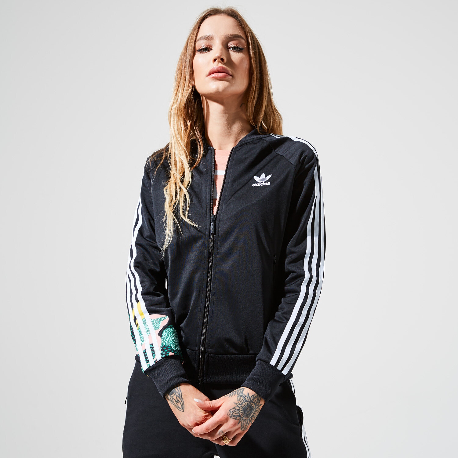 dámská mikina ADIDAS MIKINA ROZEPÍNACÍ TRACKTOP GC6849 ČERNÁ