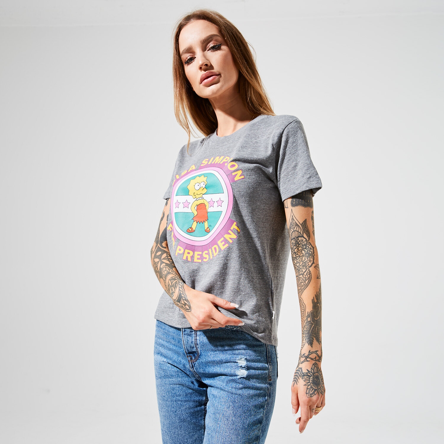 dámské tričko VANS TRIČKO VANS X THE SIMPSONS LISA TEE VN0A4V4B17G ŠEDÁ