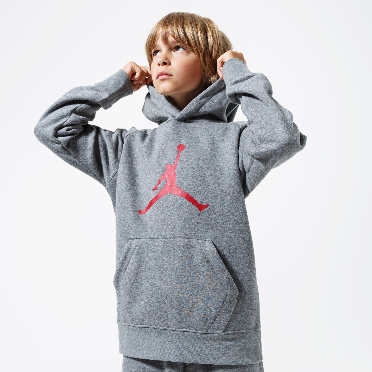 dětská mikina JORDAN MIKINA S KAPUCÍ JDB JUMPMAN LOGO BOY 956326-GEH ŠEDÁ