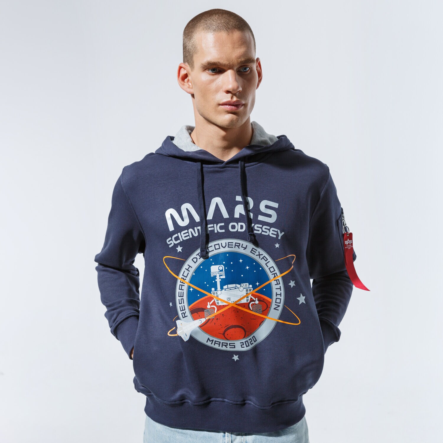 pánská mikina ALPHA INDUSTRIES MIKINA S KAPUCÍ MISSION TO MARS HOODY 12633007 TMAVOMODRÁ