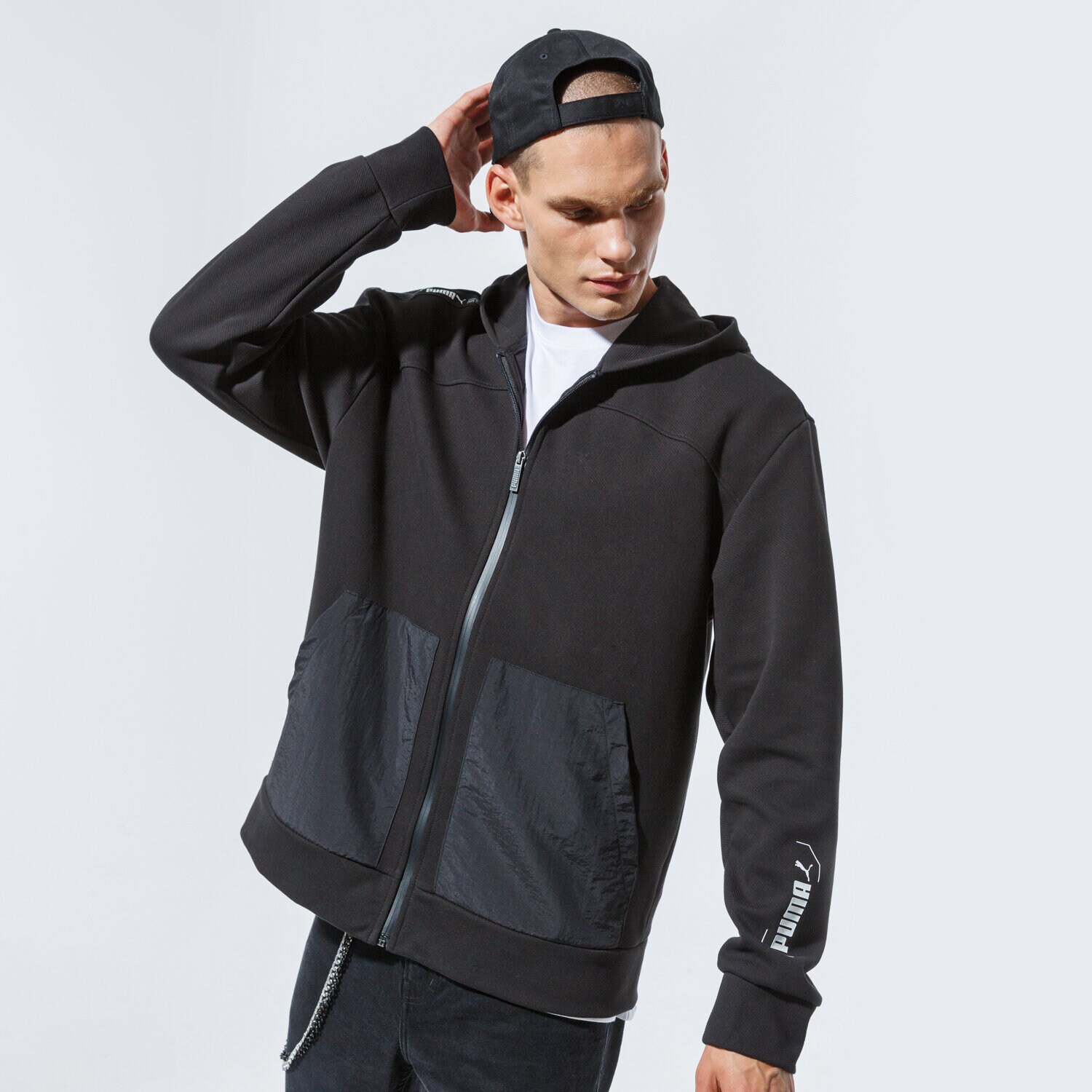 pánská mikina PUMA MIKINA ROZEPÍNACÍ S KAPUCÍ NU-TILITY FZ HOODIE 58344301 ČERNÁ