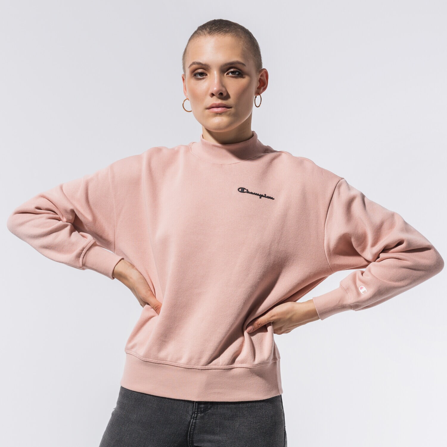 dámská mikina CHAMPION MIKINA HIGH NECK SWEATSHIRT 113216PS144 RŮŽOVÁ
