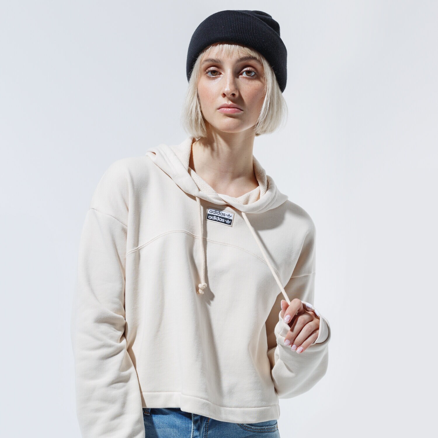 dámská mikina ADIDAS MIKINA S KAPUCÍ R.Y.V. CROPPED HOODIE GD3089 BÉŽOVÁ
