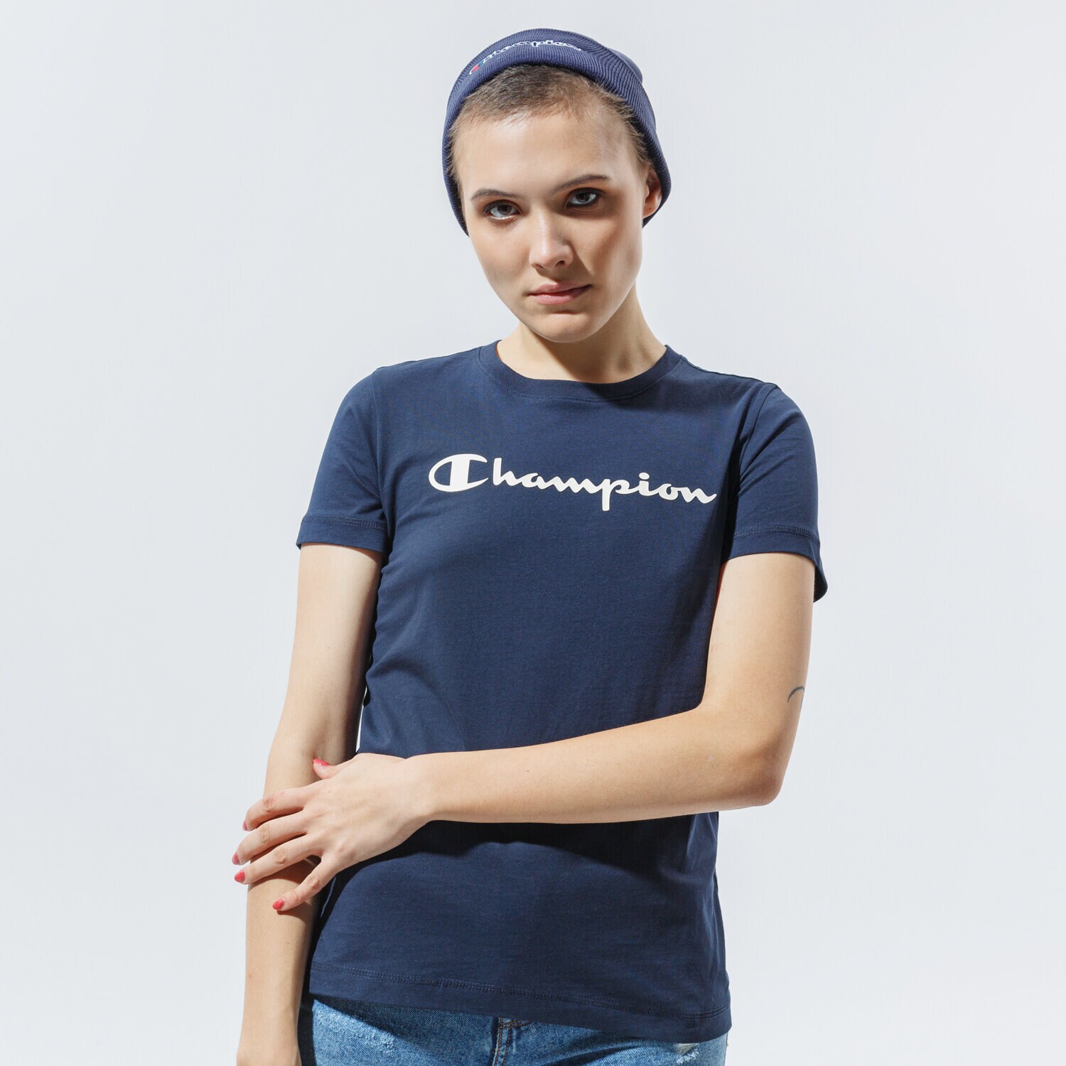 dámské tričko CHAMPION TRIČKO CREWNECK TRIČKO 113223BS501 TMAVOMODRÁ