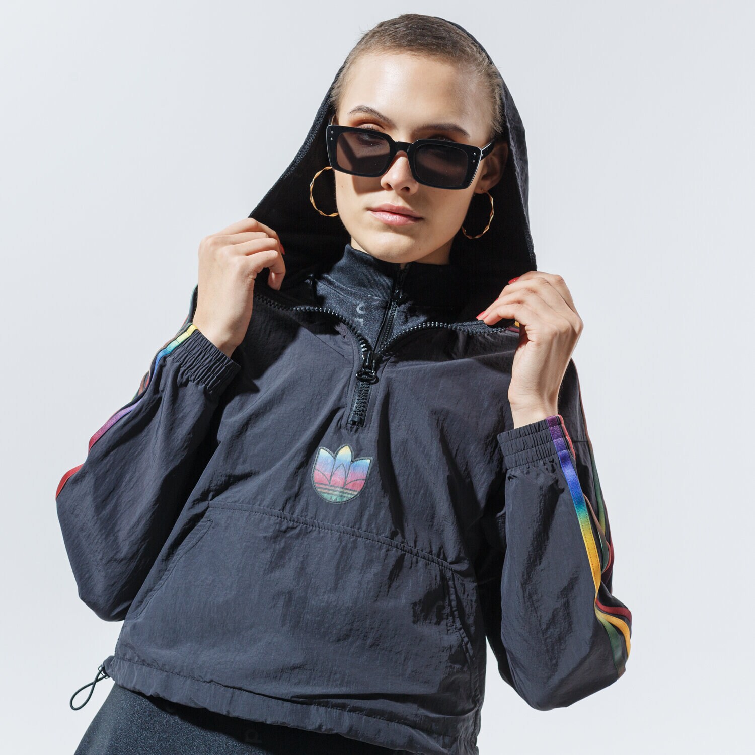 dámská mikina ADIDAS MIKINA S KAPUCÍ CROPPED HALFZIP GD2262 ČERNÁ