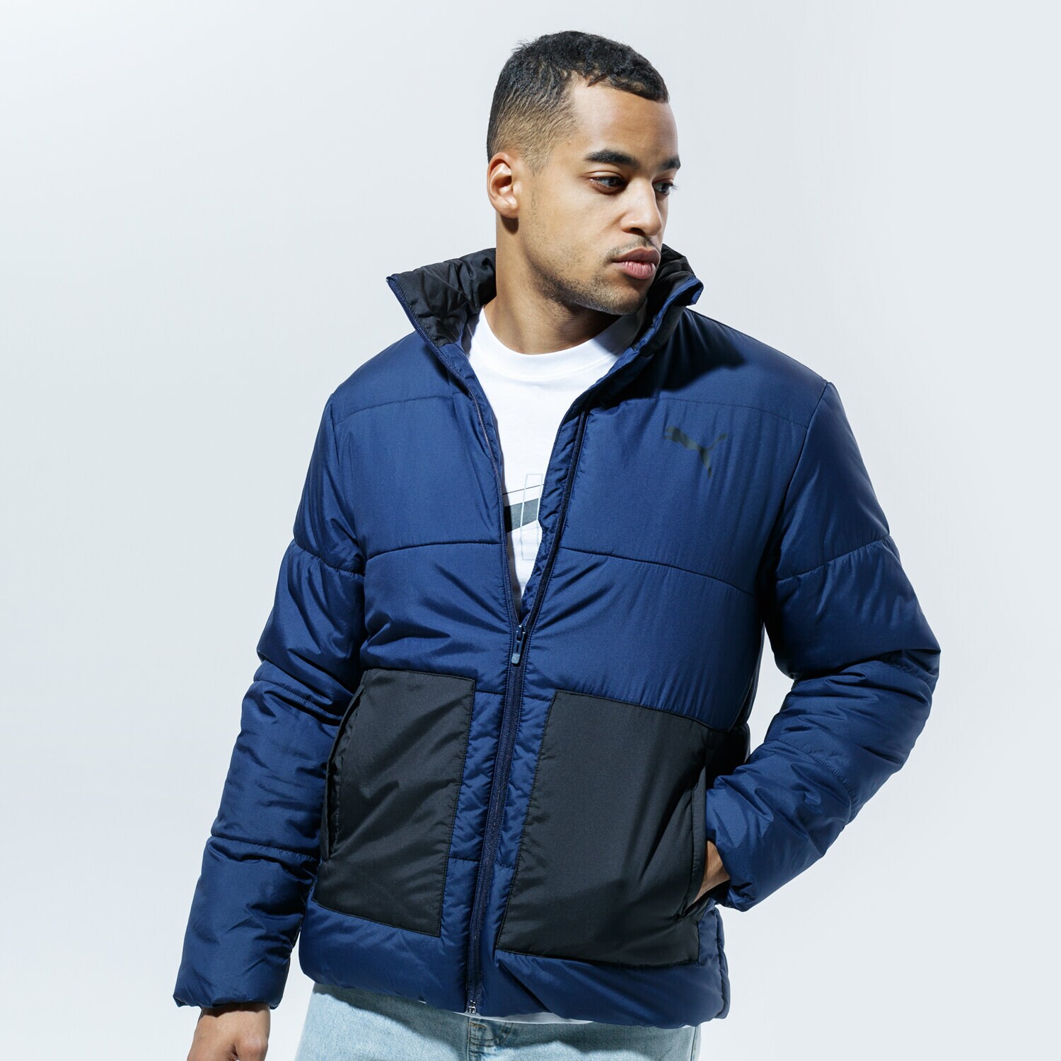 pánská zimní bunda PUMA BUNDA ZIMNÍ ESS+ PADDED JACKET 58212906 TMAVOMODRÁ