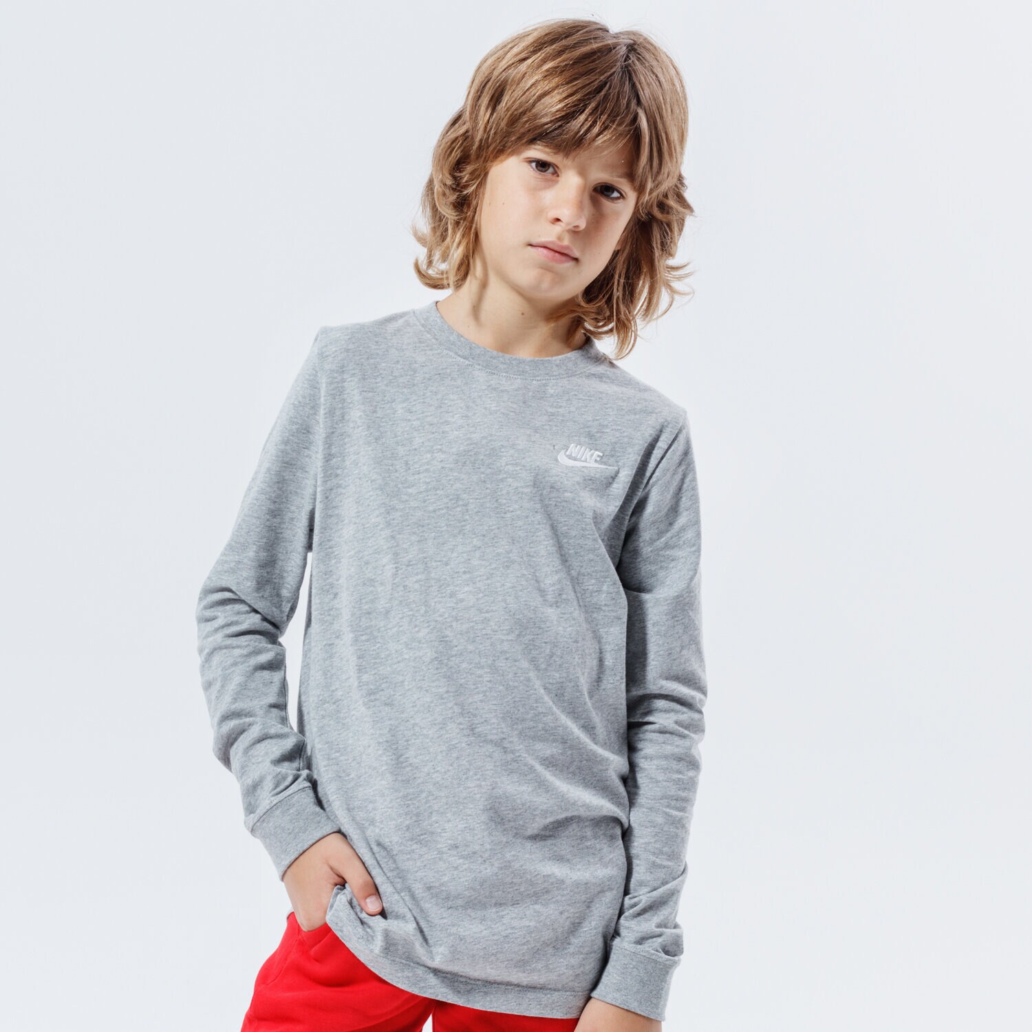 dětské tričko NIKE TRIČKO B NSW TEE LS EMB FUTURA CZ1855-064 ŠEDÁ