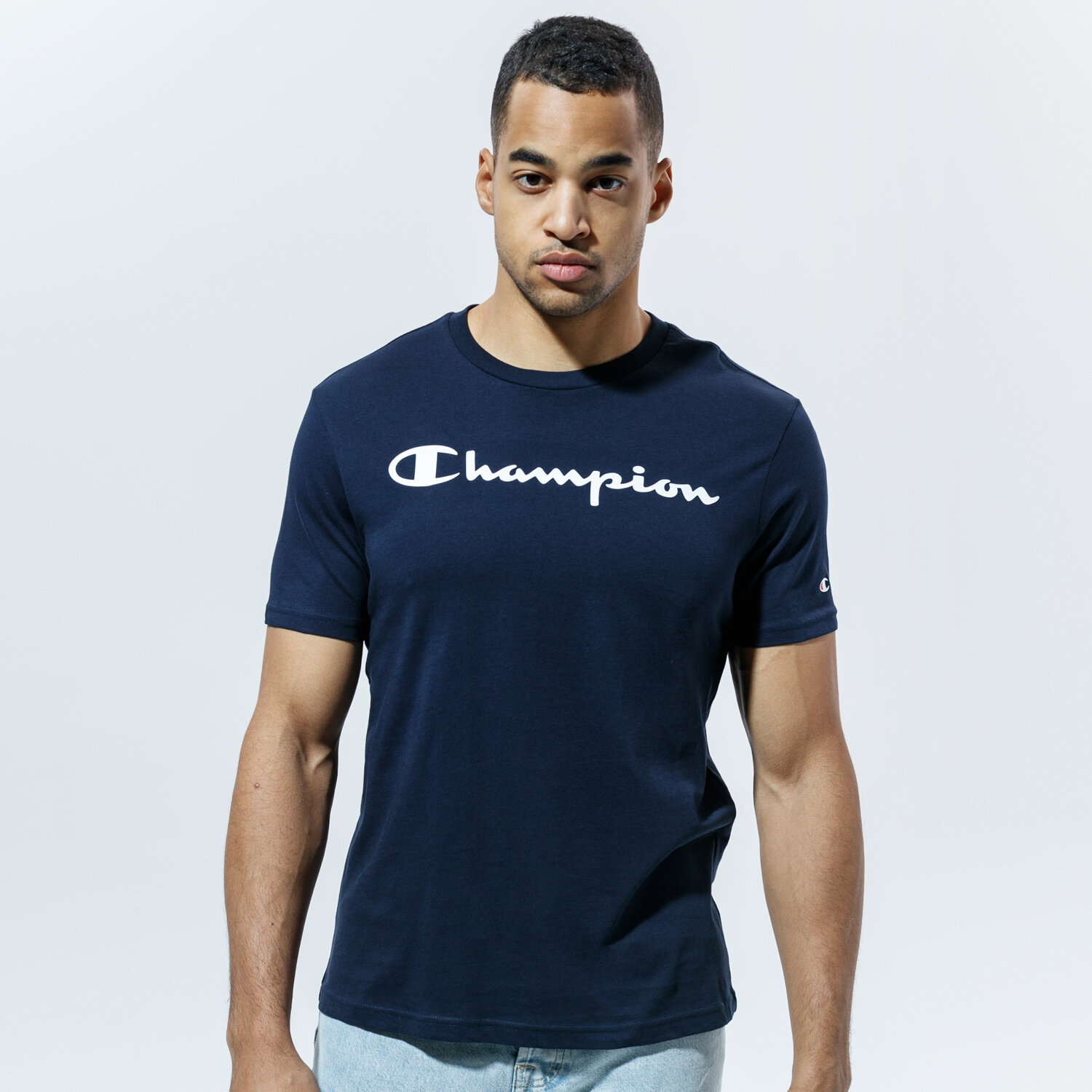 pánské tričko CHAMPION TRIČKO CREWNECK TRIČKO 214747BS501 TMAVOMODRÁ