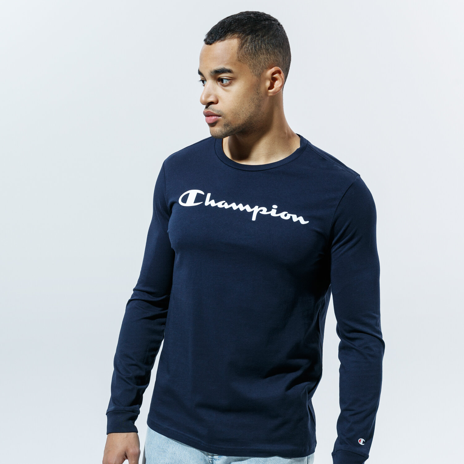 pánské tričko CHAMPION TRIČKO CREWNECK LONG SLEEVE TRIČKO 214748BS501 TMAVOMODRÁ