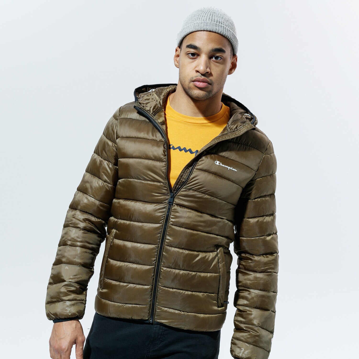 pánská zimní bunda CHAMPION BUNDA ZIMNÍ HOODED JACKET 214869ML501 KHAKI