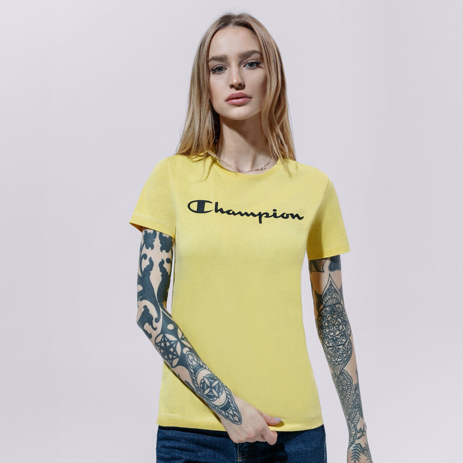 dámské tričko CHAMPION TRIČKO CREWNECK TRIČKO 113223YS087 ŽLUTÁ