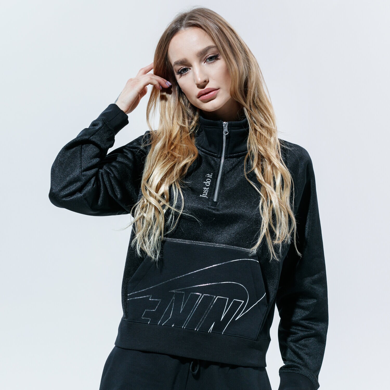 dámská mikina NIKE MIKINA W NSW ICN CLSH QZ FLC DC0656-010 ČERNÁ