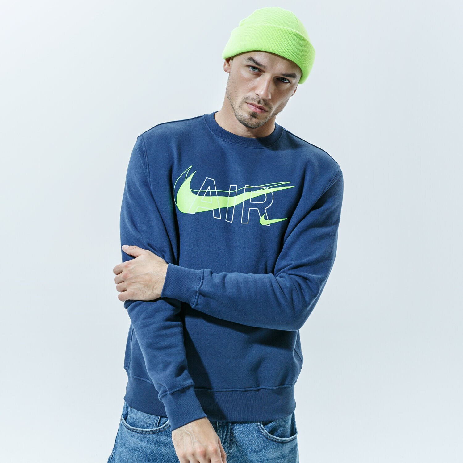 pánská mikina NIKE MIKINA M NSW CREW PRNT PACK BB DD9699-410 TMAVOMODRÁ
