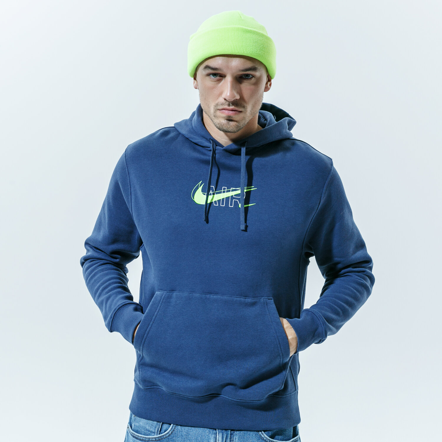 pánská mikina NIKE MIKINA S KAPUCÍ M NSW HOODIE PO AIR PRNT PACK DD9694-410 TMAVOMODRÁ