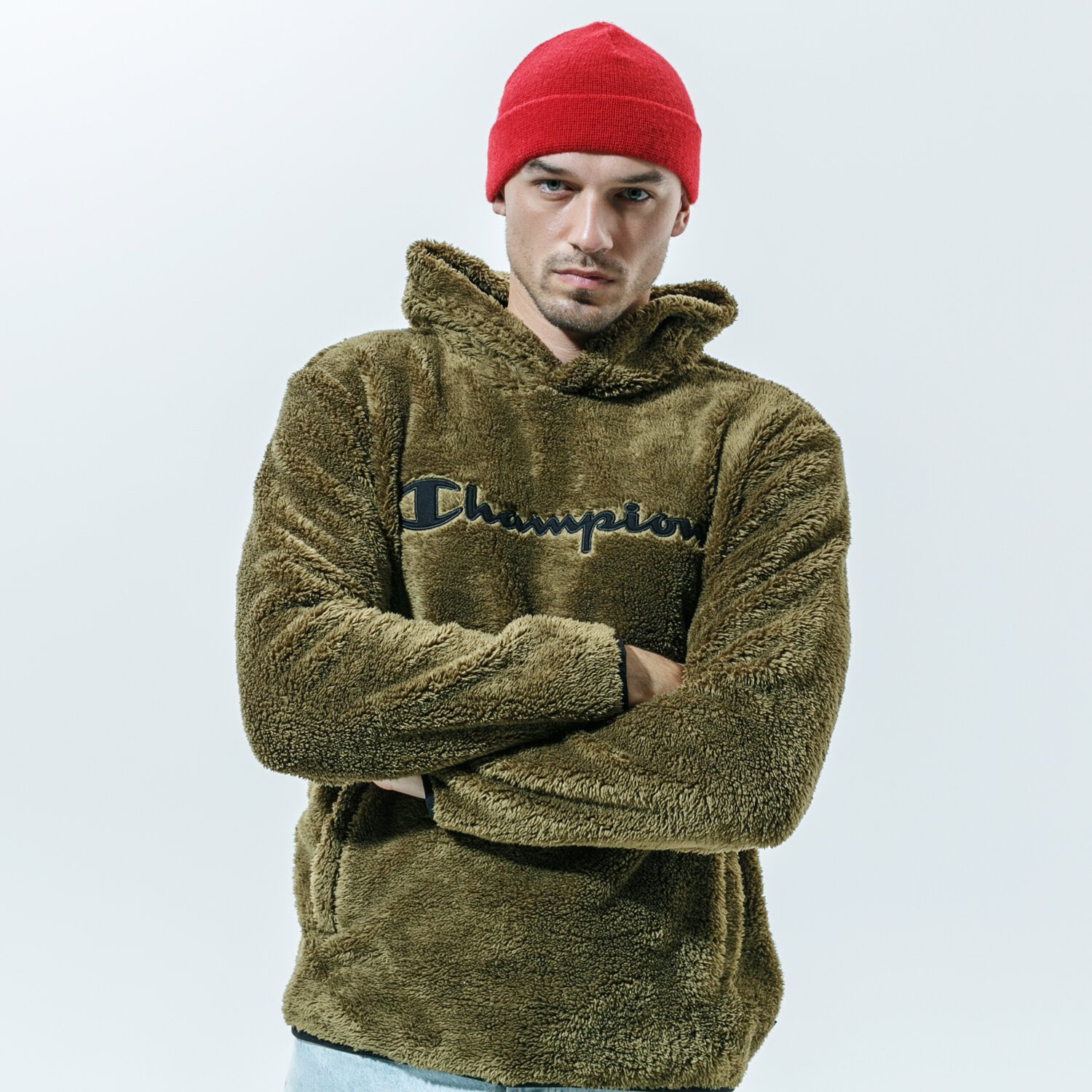 pánská mikina CHAMPION MIKINA S KAPUCÍ HOODED TOP 214973MS549 KHAKI