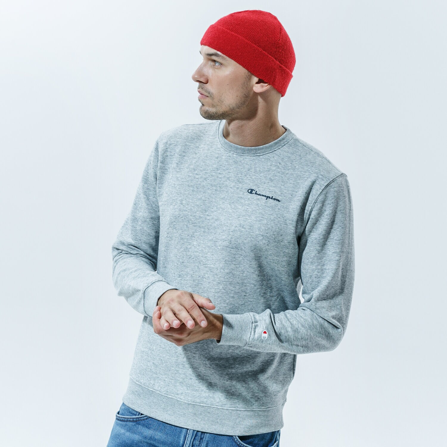 pánská mikina CHAMPION MIKINA CREWNECK SWEATSHIRT 214750EM021 ŠEDÁ