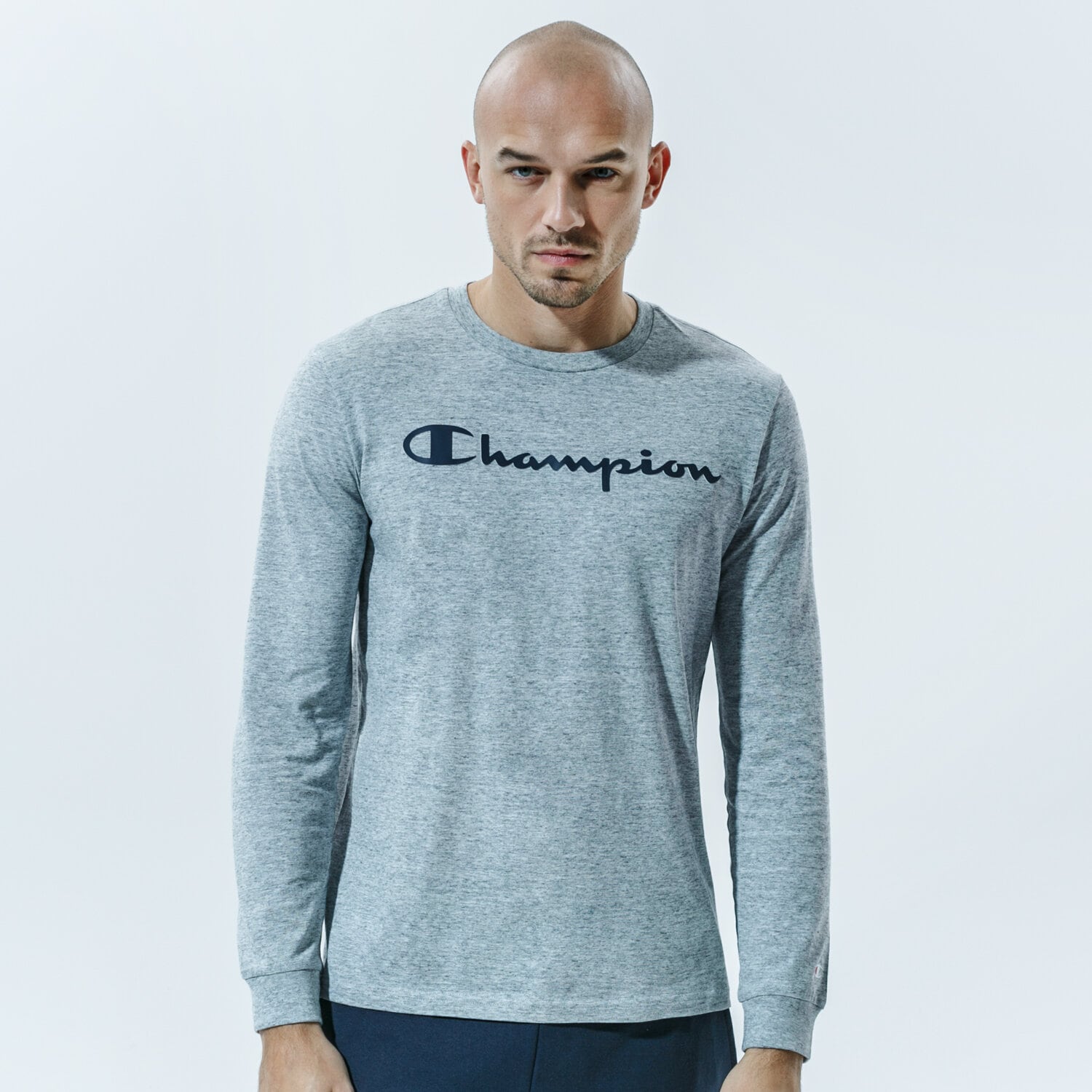 pánské tričko CHAMPION TRIČKO CREWNECK LONG SLEEVE TRIČKO 214748EM021 ŠEDÁ