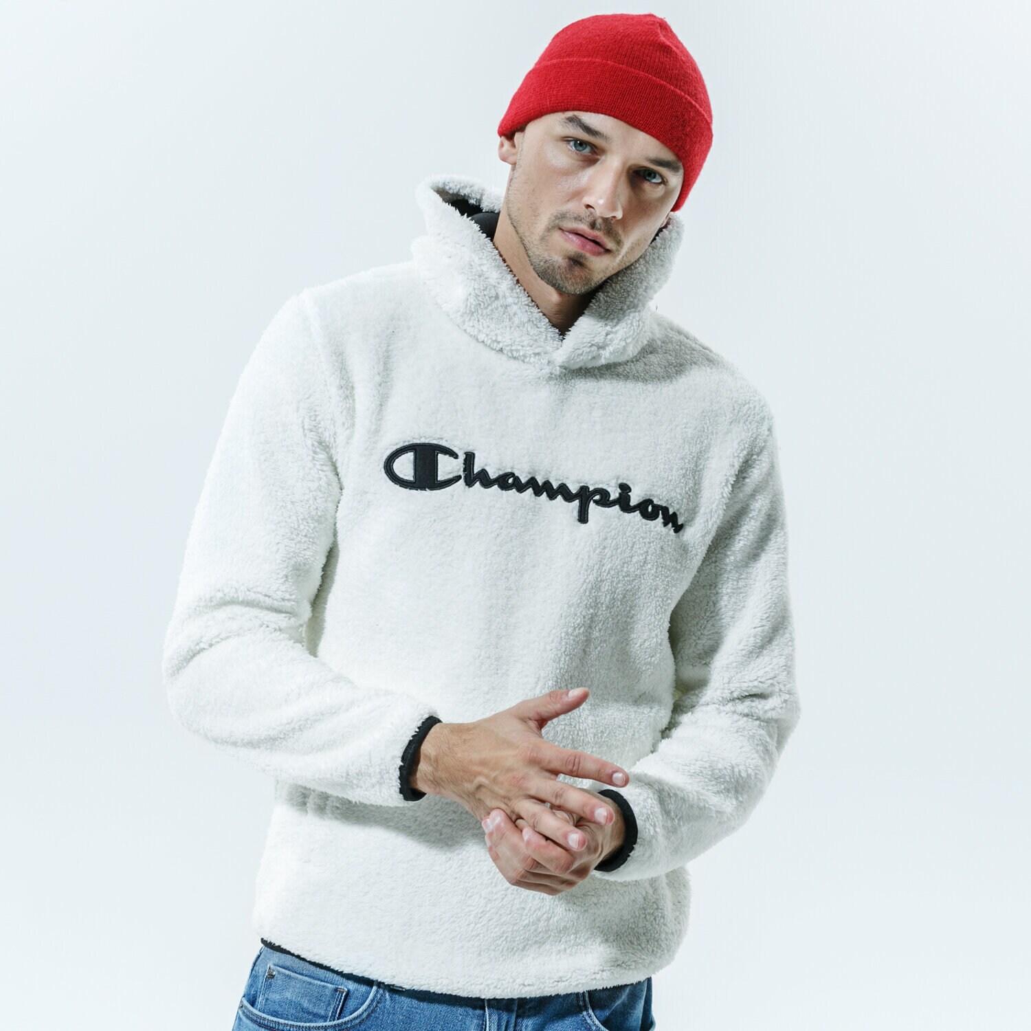 pánská mikina CHAMPION MIKINA S KAPUCÍ   HOODED TOP FLEECE MIKINA 214973WW005 BÉŽOVÁ