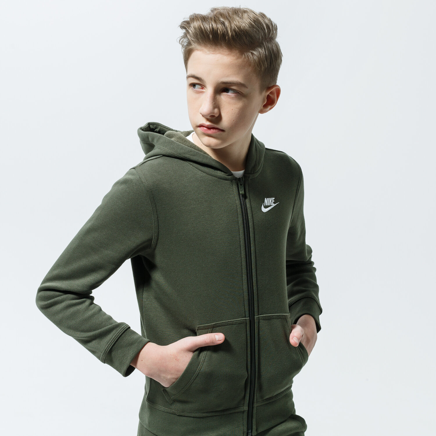 dětská mikina NIKE MIKINA ROZEPÍNACÍ S KAPUCÍ SPORTSWEAR BV3699-325 KHAKI
