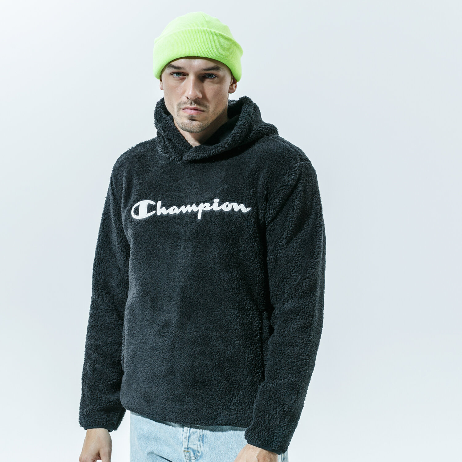 pánská mikina CHAMPION FLEECE MIKINA HOODED TOP 214973KK001 ČERNÁ