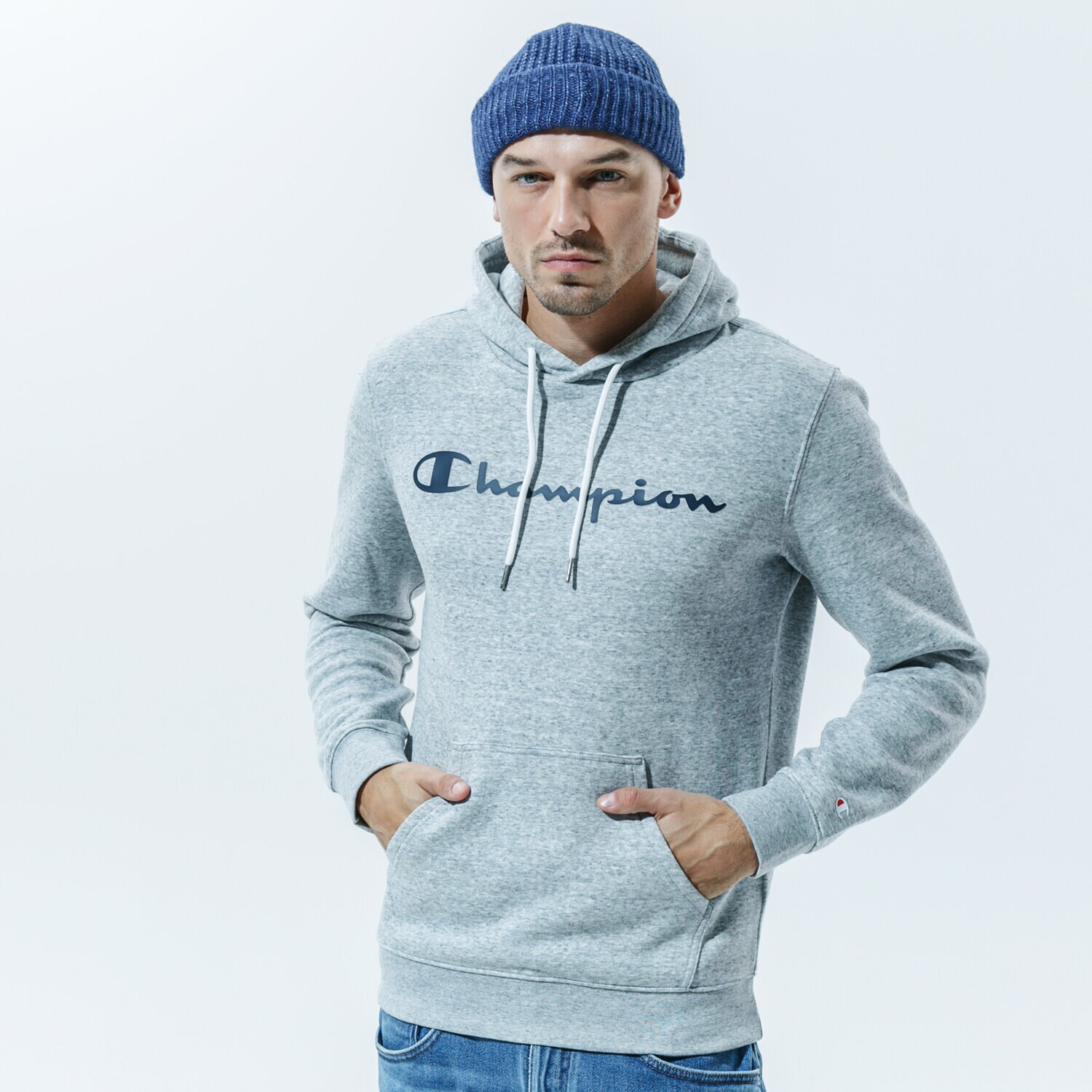 pánská mikina CHAMPION MIKINA S KAPUCÍ HOODED SWEATSHIRT 214743EM021 ŠEDÁ