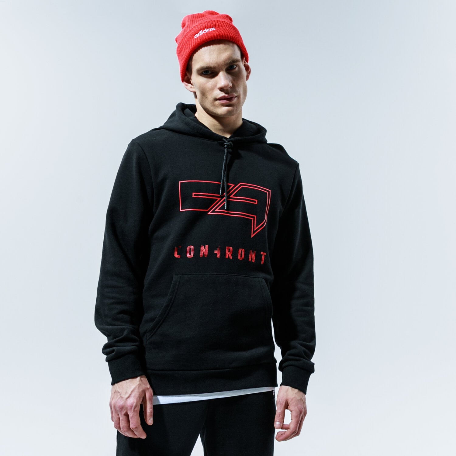 pánská mikina CONFRONT MIKINA S KAPUCÍ BIG LOGO HOODY CF320BLM38001 ČERNÁ