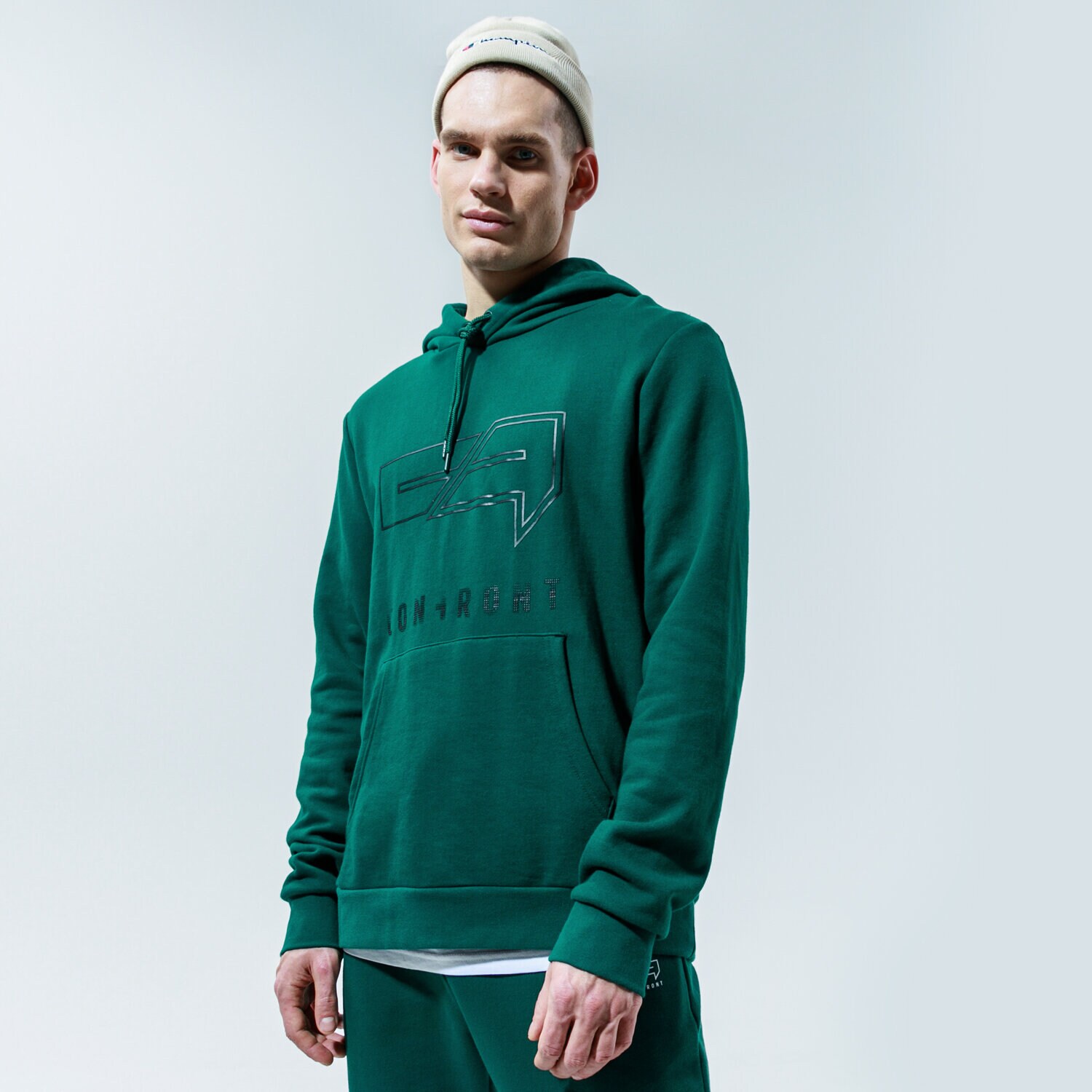 pánská mikina CONFRONT MIKINA S KAPUCÍ BIG LOGO HOODY CF320BLM38002 ZELENÁ