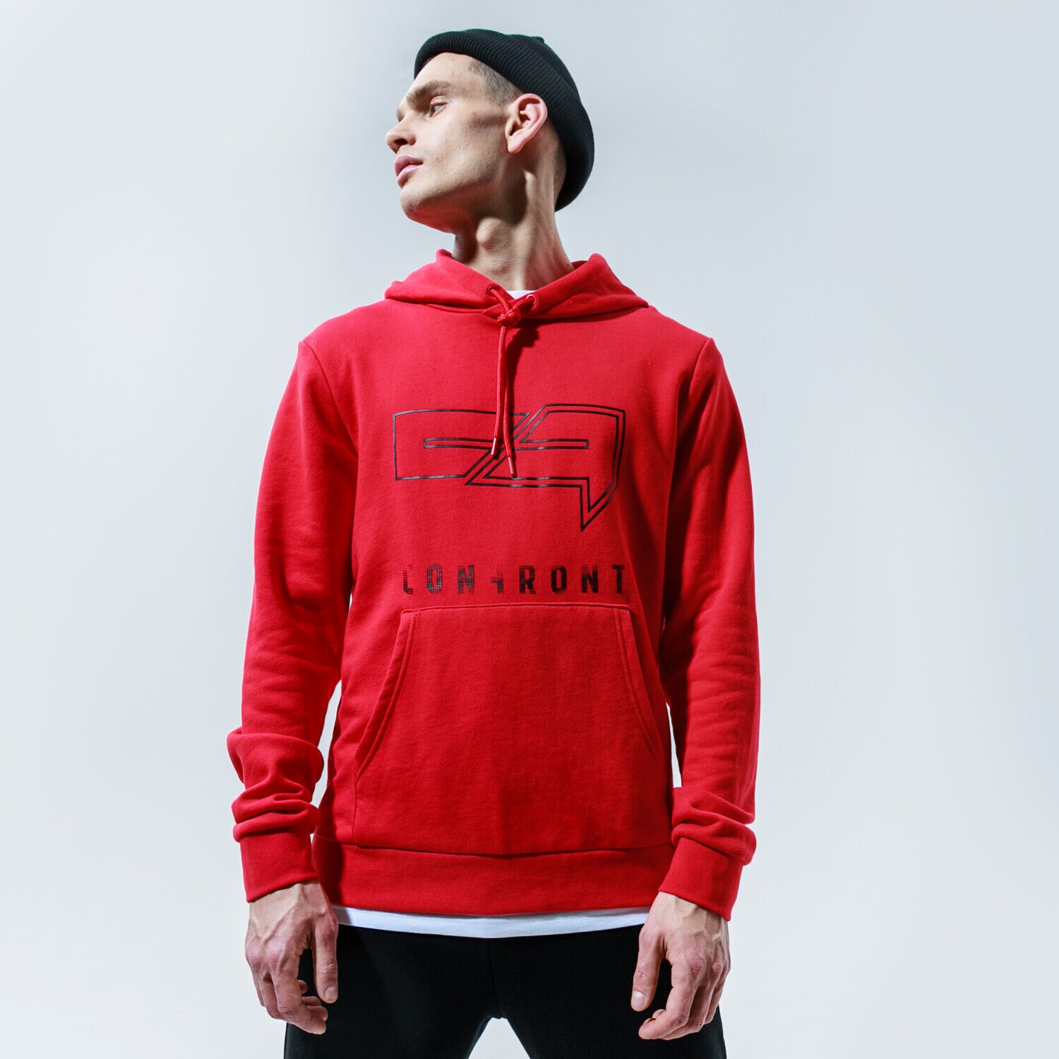 pánská mikina CONFRONT MIKINA S KAPUCÍ BIG LOGO HOODY CF320BLM38003 ČERVENÁ