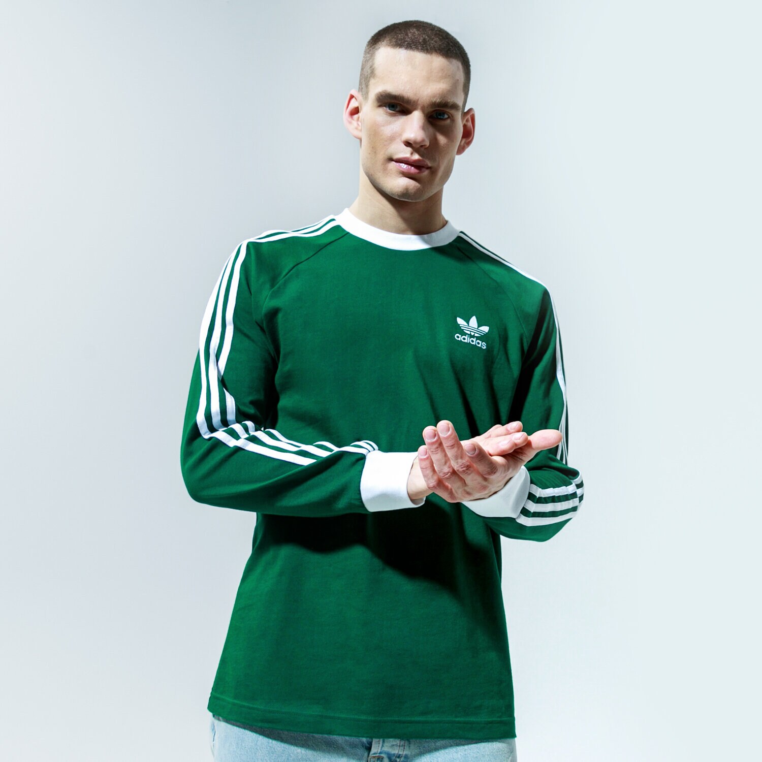 pánské tričko ADIDAS TRIČKO 3-STRIPES LS T GD9937 ZELENÁ